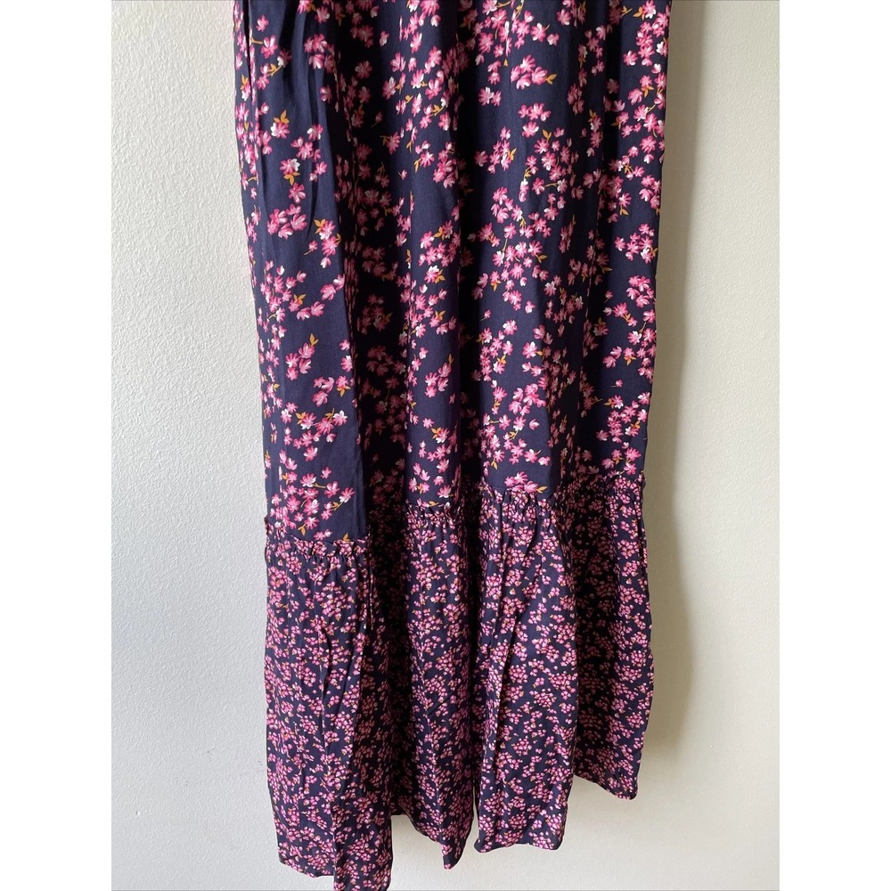 Draper James Dress Women XS Navy Pink Floral Tiered Midi Ruffle Cottagecore Darl - Picture 9 of 12